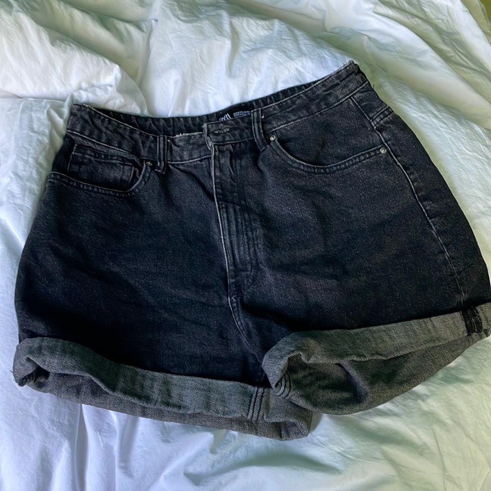ZARA Black Washed Jean Shorts Size 8